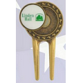 Brass Divot Tool With Die Struck Magnetic Ball Marker - Plain Back